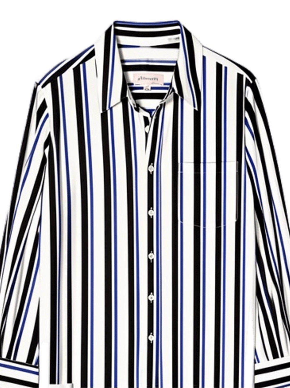 Philosophy Black White and Blue Vertical Stripe Button-Down Shirt